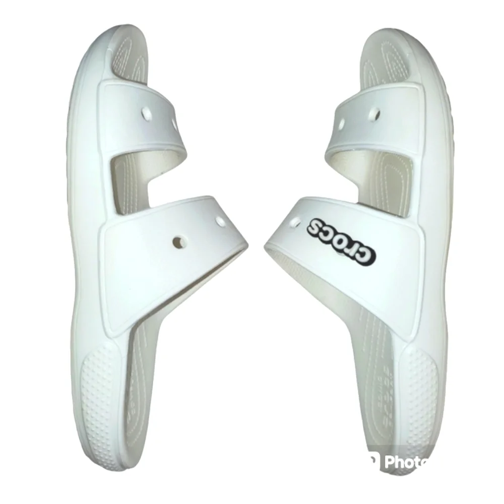 🔥CROCS White Unisex Classic Two Stap Slide On Shoes Women's Size‎ 10 Men's SZ 8